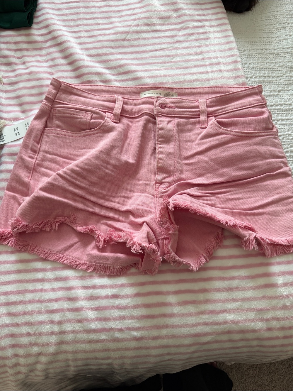 Altar'd State Pink Frayed Hem Denim Shorts